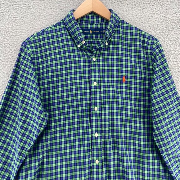 Ralph Lauren Shirt Mens Large Green Blue Plaid Button Up Collar Long Sleeves - Picture 2 of 9